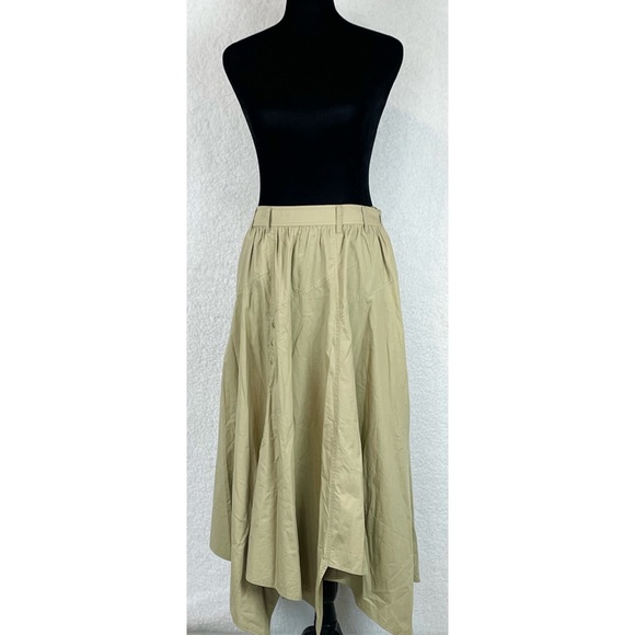 ULLA JOHNSON • Tan Helaine Asymmetrical Handkerchief Hem High-Waisted Midi Skirt - Picture 10 of 16
